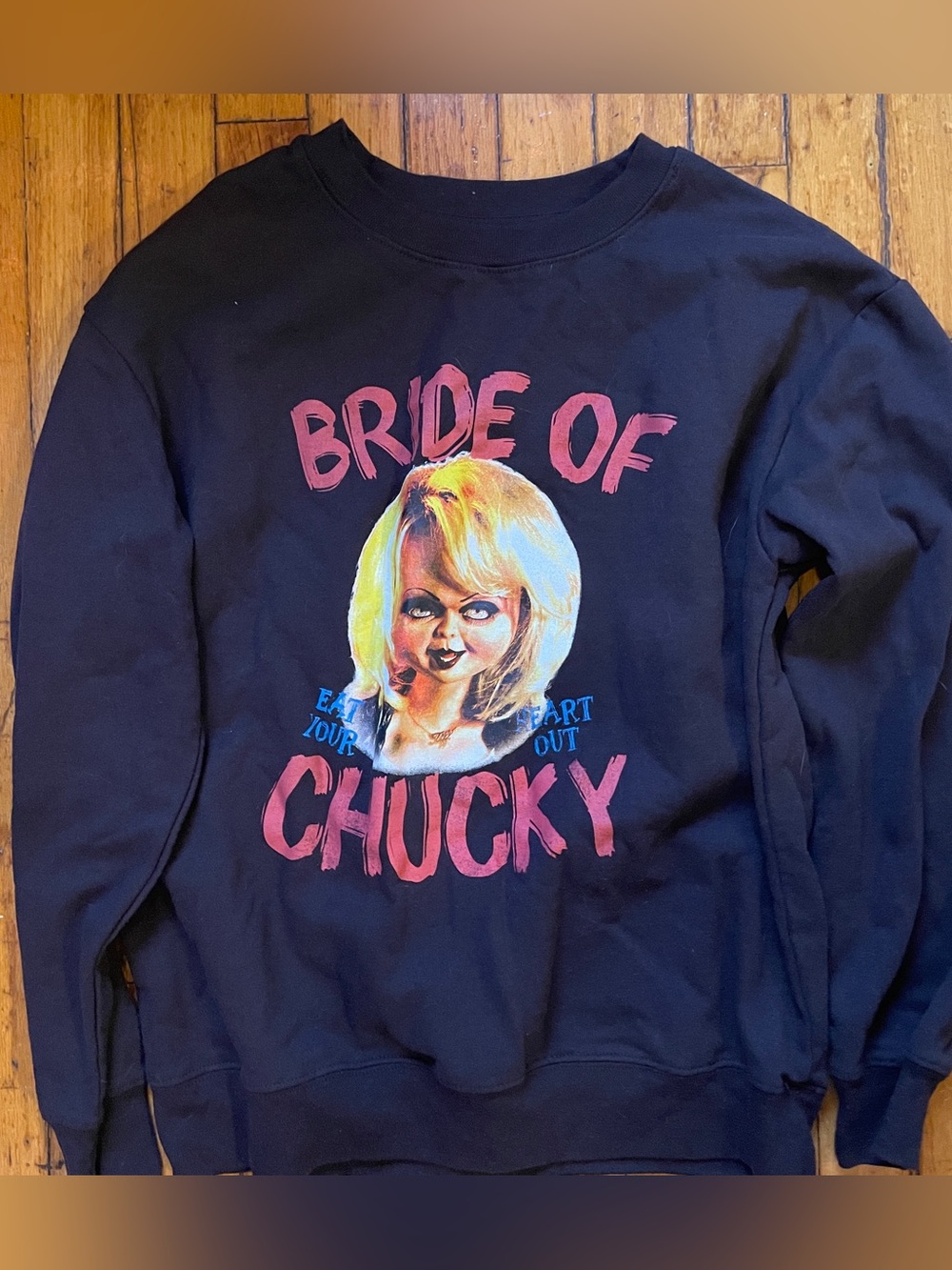 Bride of Chucky Black Halloween Graphic Sweatshirt Womens Size L